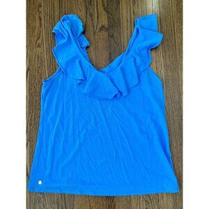 Lilly Pulitzer Cleo Womens Blue Ruffle Sleeveless Top Size Large EUC